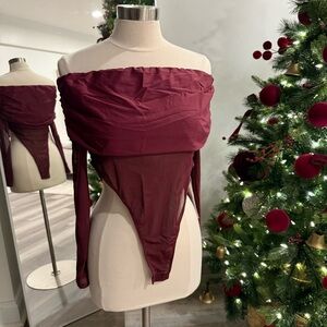 Missguided Deep Red Off-Shoulder Top